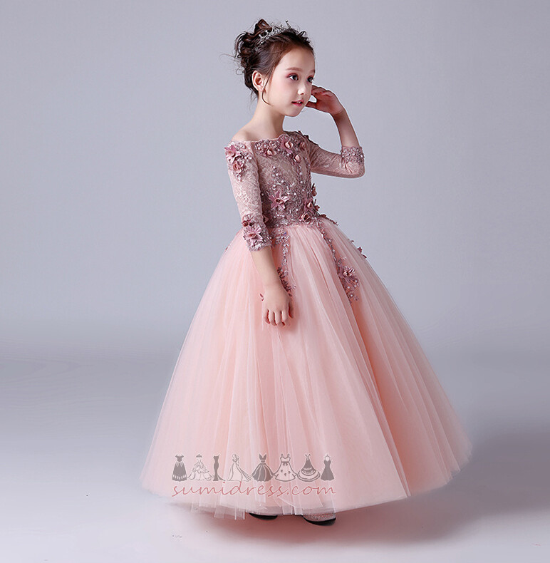 3/4 Length Sleeves A-Line Illusion Sleeves Vintage Fall Off Shoulder First Communion Dress