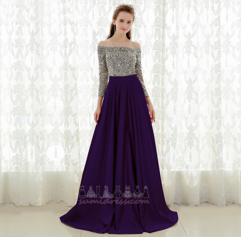 3/4 Length Sleeves A-Line Long T-shirt Ball Jewel Bodice Evening Dress