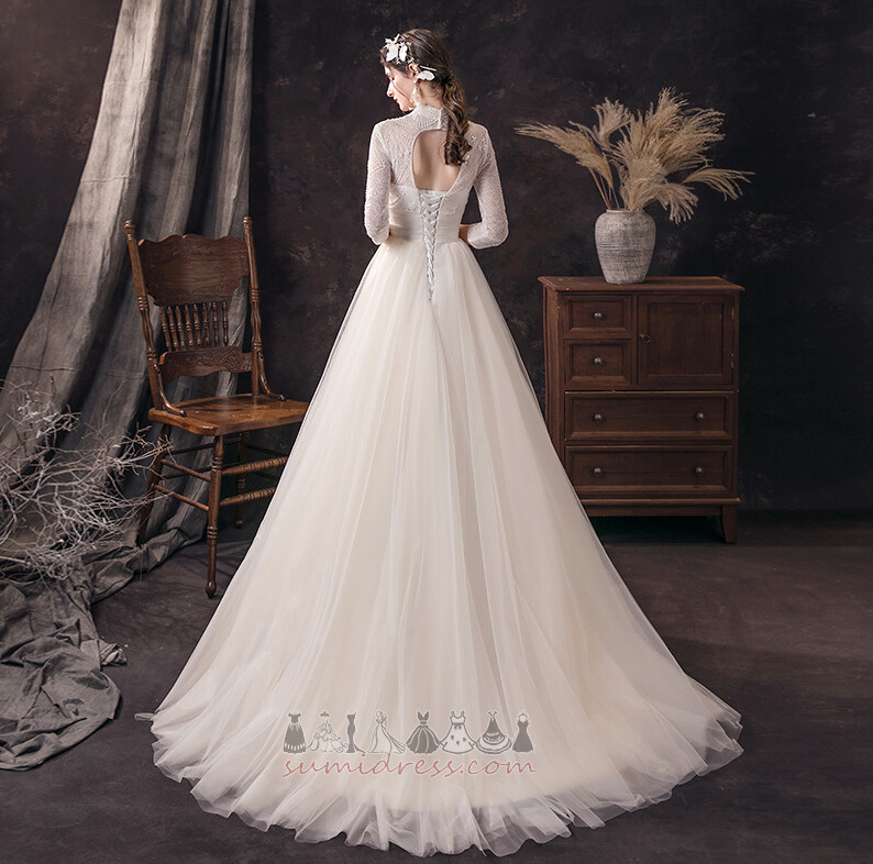 3/4 Length Sleeves Applique Court Train Summer Natural Waist Wedding gown