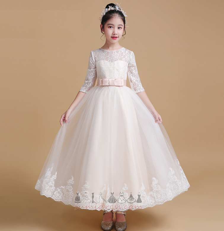 3/4 Length Sleeves Bow Natural Waist T-shirt Floor Length Spring Flower Girl Dress