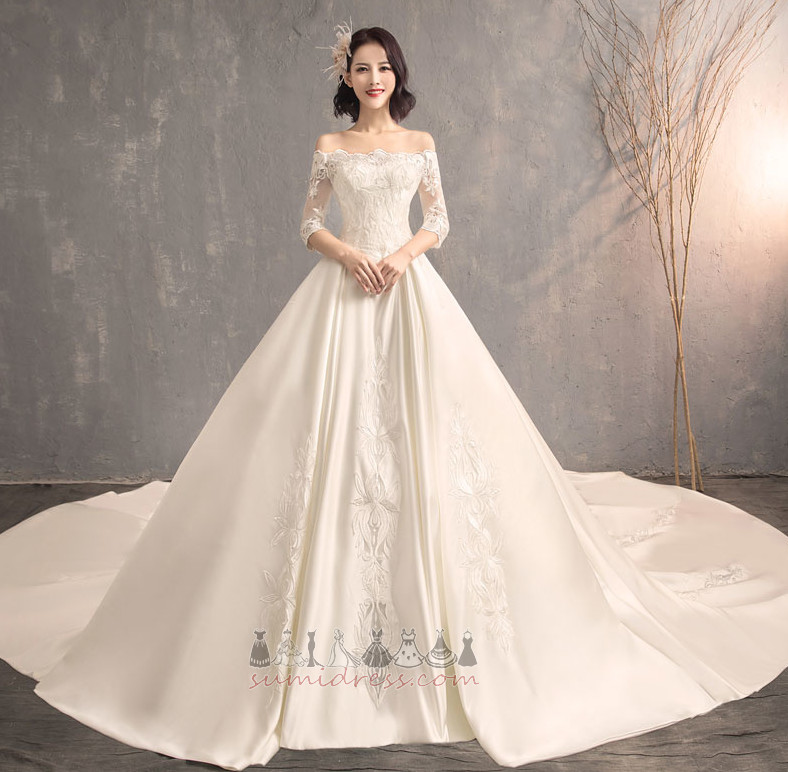3/4 Length Sleeves Long Long Formal Off Shoulder Illusion Sleeves Wedding Dress