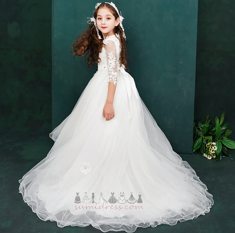 3/4 Length Sleeves Natural Waist Long Jewel Zipper Up Show/Performance Little girl dress