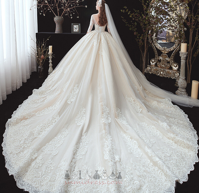 3/4 Length Sleeves Scoop Elegant Spring Inverted Triangle Deep v-Neck Wedding Dress