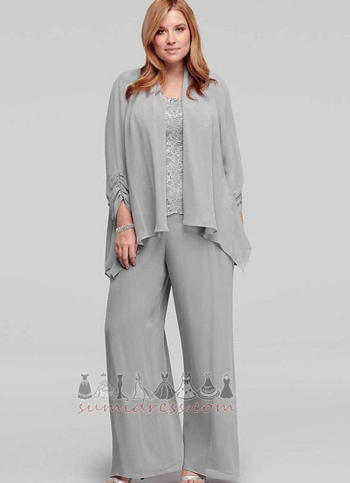3/4 Length Sleeves With Jacket High Covered Chiffon Natural Waist Pants Suit Mother Dresses