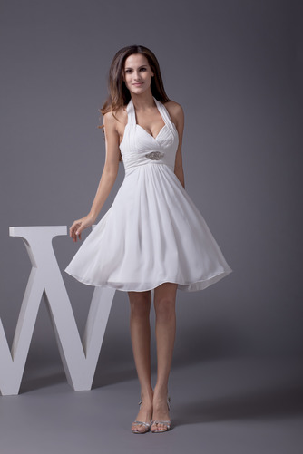 φόρεμα επάνοδος Σιφόν Μέσον Κοντό Πλισέ Φυσικό Καπίστρι - Sumidress.com