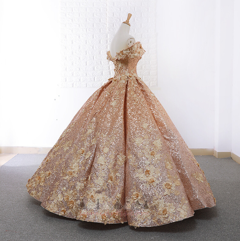 A-Lijn Verbindend Afgetopte mouwen Off-The-Shoulder Lang Luxueus Quinceanera jurk