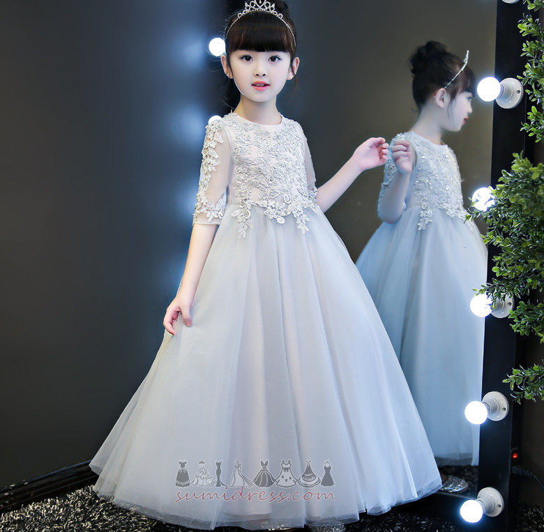 A-Line Ankle Length Zipper Up Jewel Lace Natural Waist Communion Dress