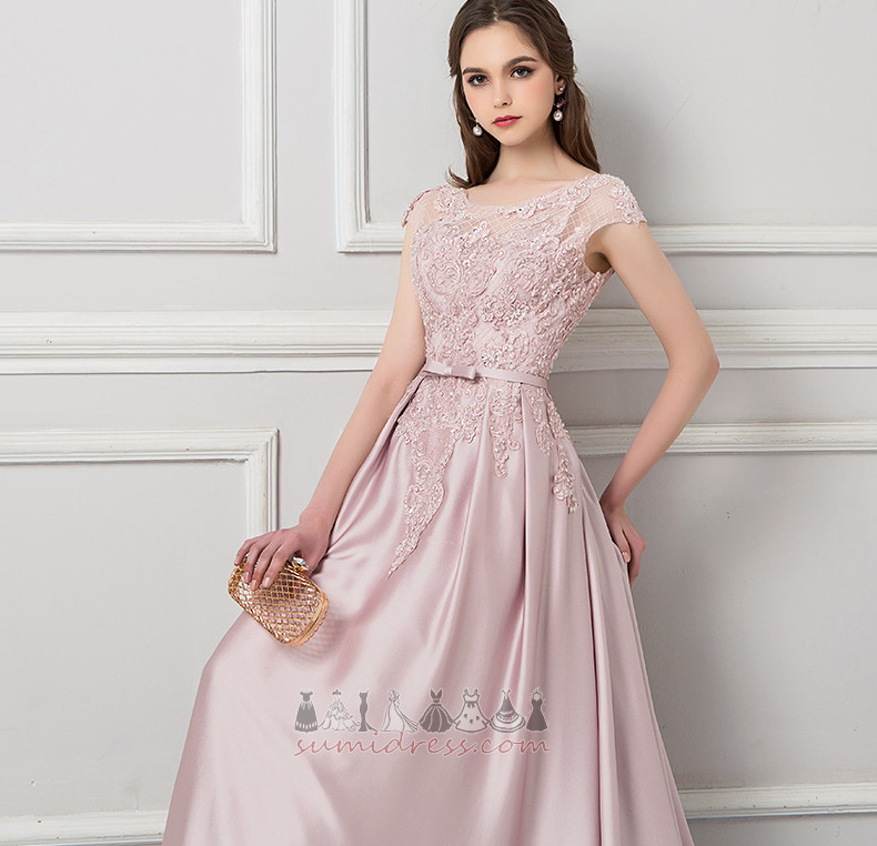 A-Line Capped Sleeves Winter Formal Lace Overlay Satin Evening Dress