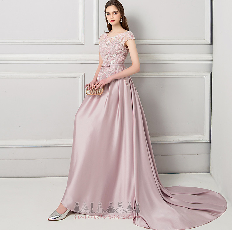 A-Line Capped Sleeves Winter Formal Lace Overlay Satin Evening Dress