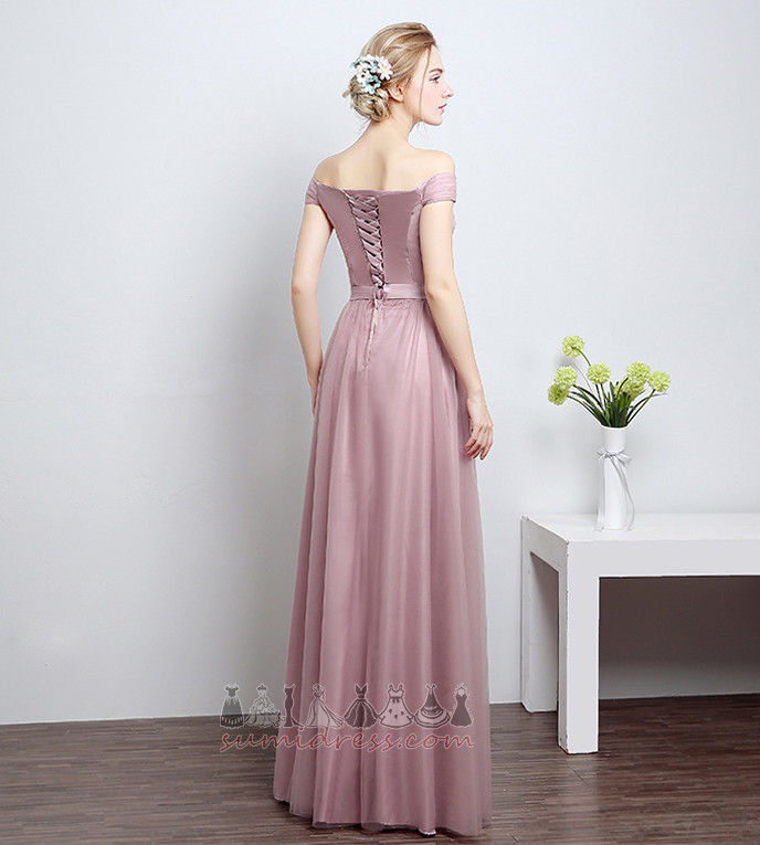 A-Line Dew shoulder Lace-up Sashes Simple Natural Waist Bridesmaid Dress