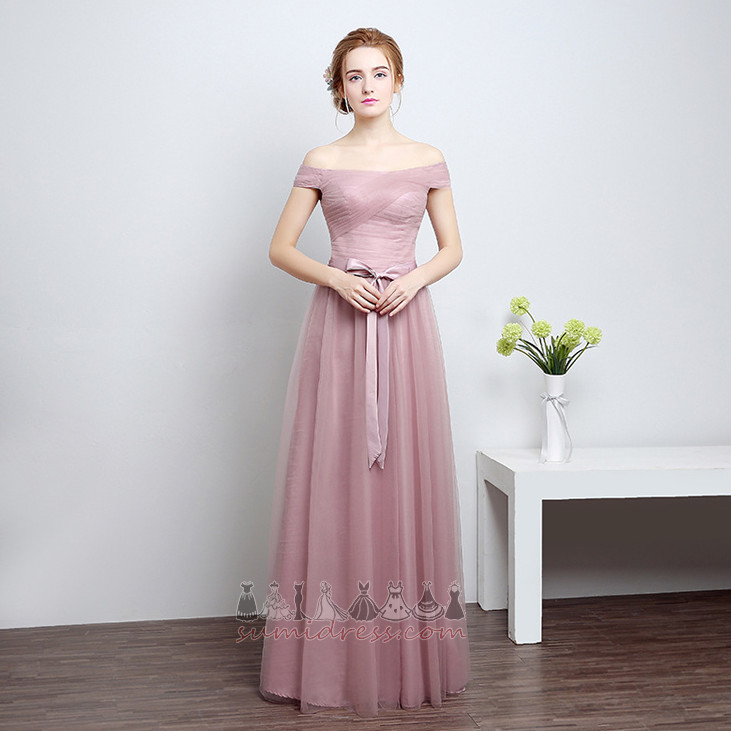 A-Line Dew shoulder Lace-up Sashes Simple Natural Waist Bridesmaid Dress