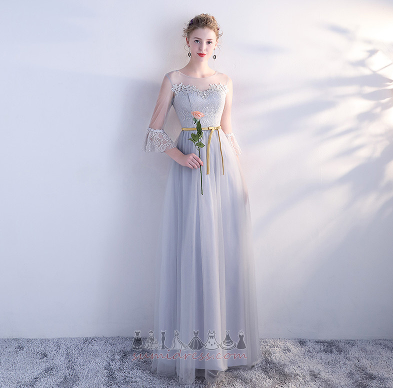 A-Line Draped Long Half Sleeves Elegant Illusion Sleeves Bridesmaid Dress