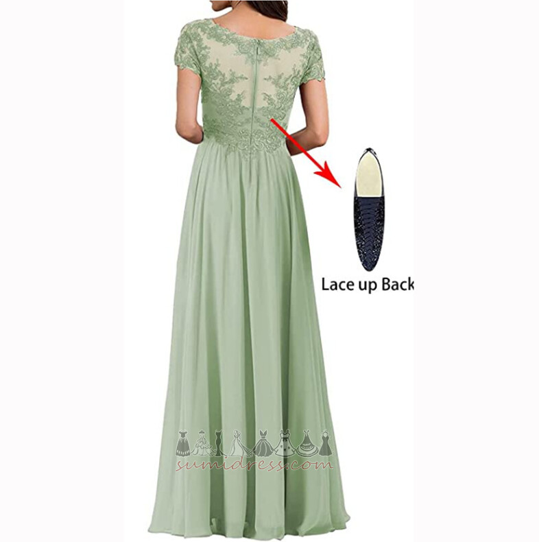A-Line Draped Short Sleeves Lace-up Chiffon Chic Mother Dress