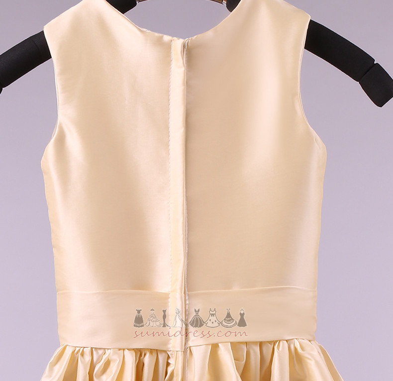 A Line Fall Satin Formal Flowers Jewel Flower Girl Dress