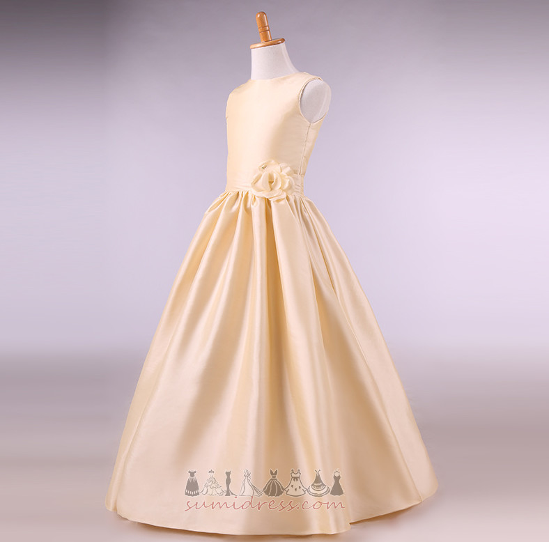 A Line Fall Satin Formal Flowers Jewel Flower Girl Dress