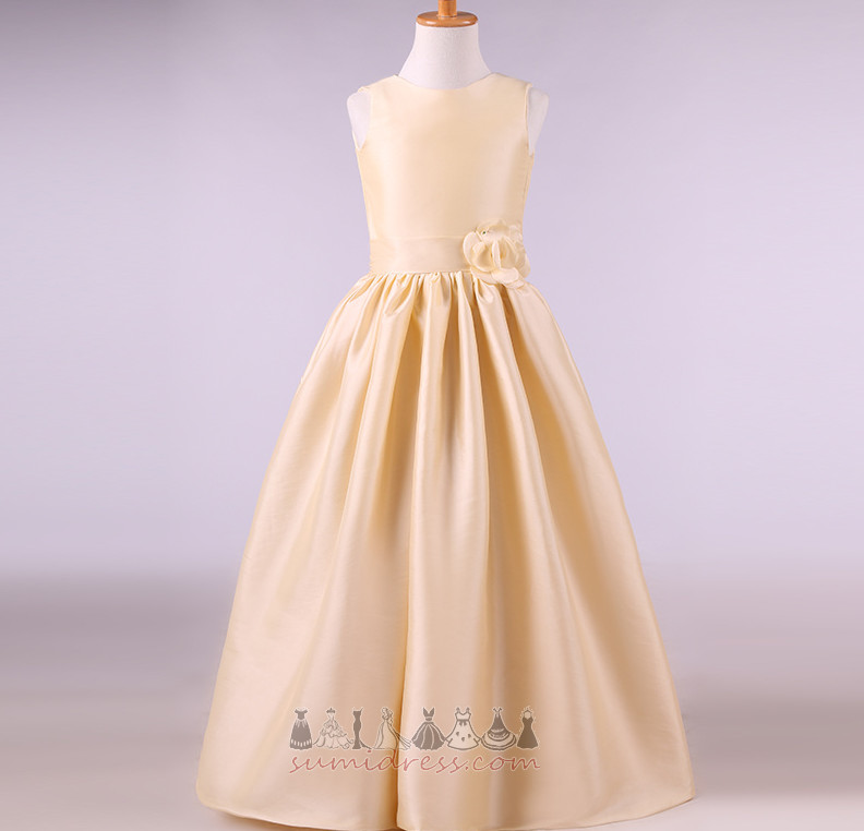 A Line Fall Satin Formal Flowers Jewel Flower Girl Dress
