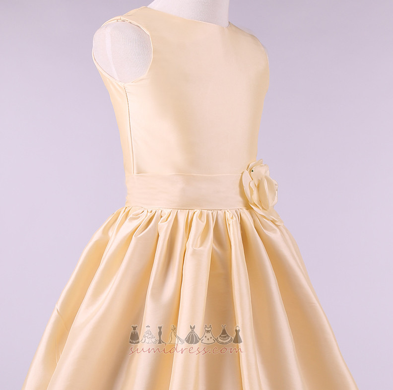 A Line Fall Satin Formal Flowers Jewel Flower Girl Dress