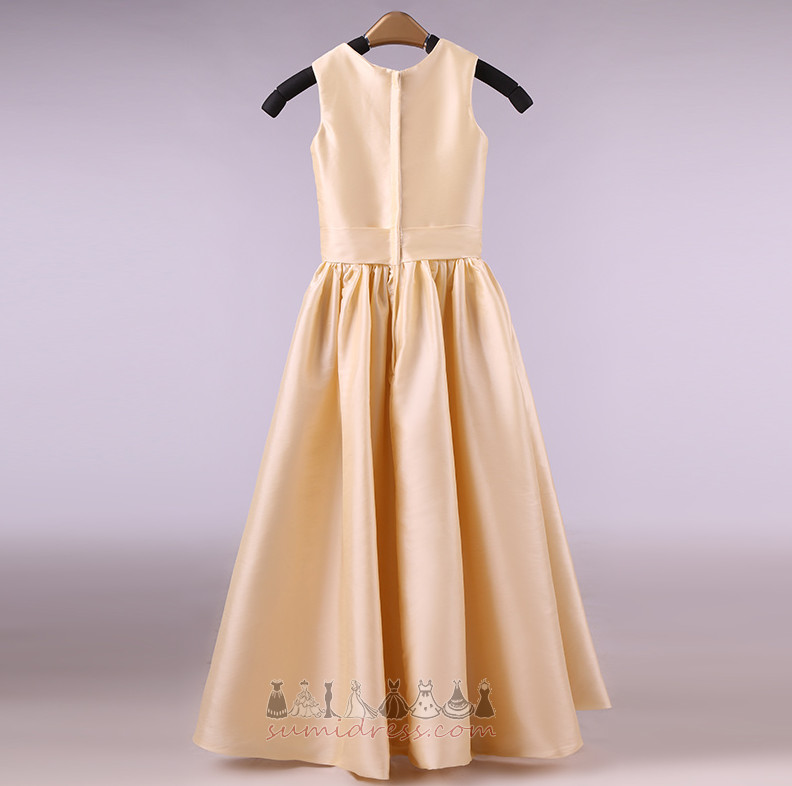 A Line Fall Satin Formal Flowers Jewel Flower Girl Dress