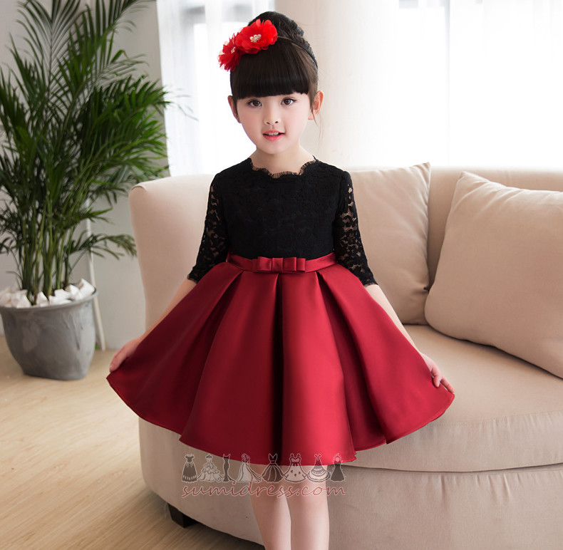 A Line Half Sleeves Illusion Sleeves Jewel Glamorous Accented Bow Flower Girl Dress