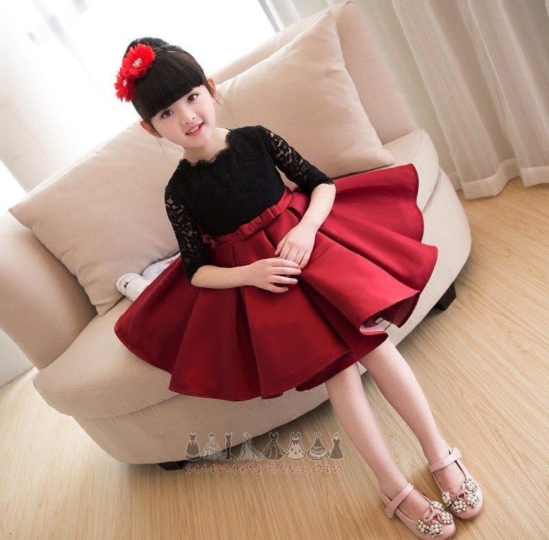 A Line Half Sleeves Illusion Sleeves Jewel Glamorous Accented Bow Flower Girl Dress