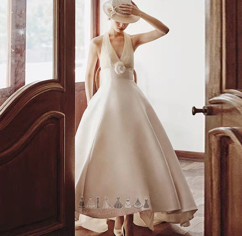 A-Line Hemline Asymmetrical Satin Sleeveless Medium Natural Waist Wedding Dress