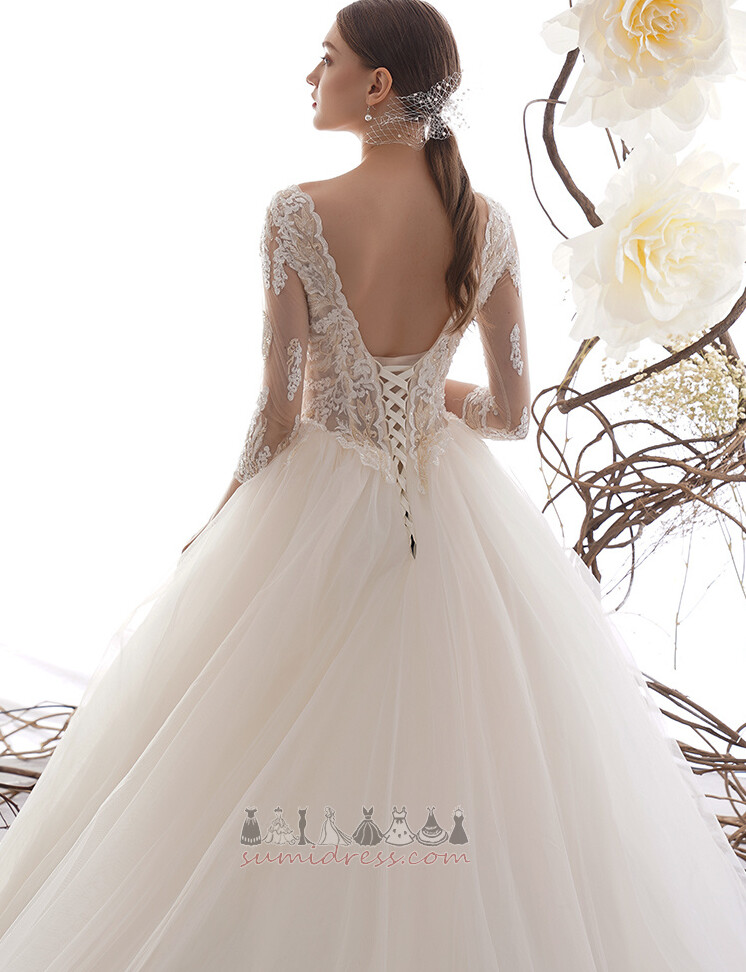 A-Line Illusion Sleeves Natural Waist Vintage Cathedral Train Wedding skirt