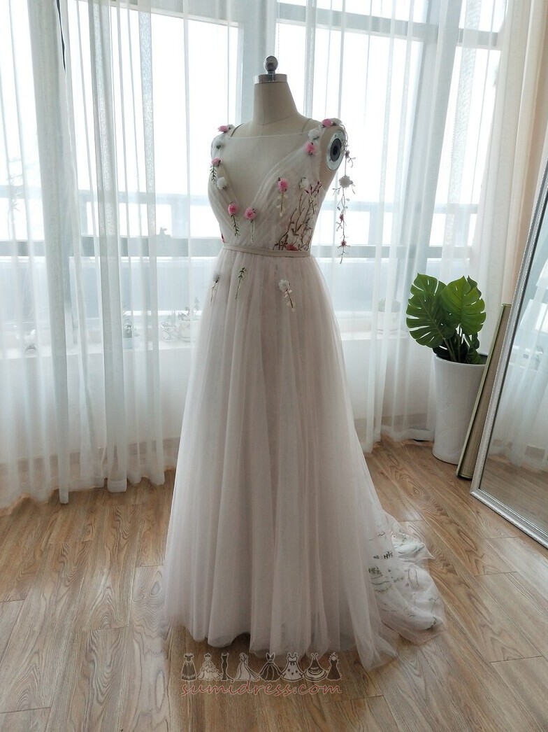 A-Line Inverted Triangle Romantic Garden Tulle Backless Wedding Dress