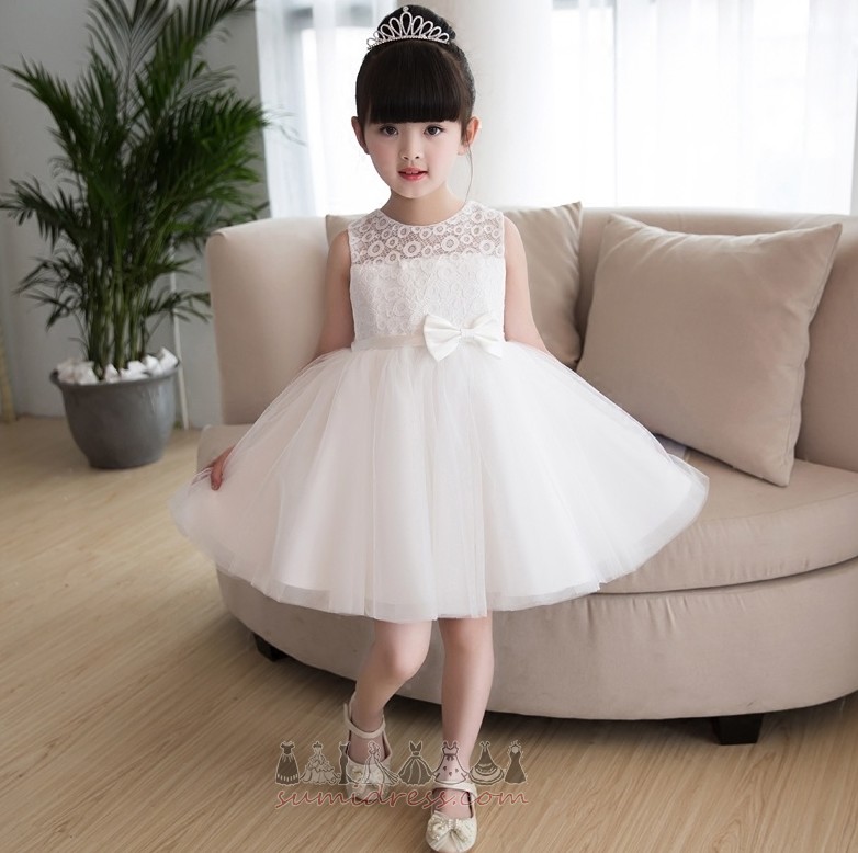 A-Line Jewel Knee Length Natural Waist Summer Lace Flower Girl Dress