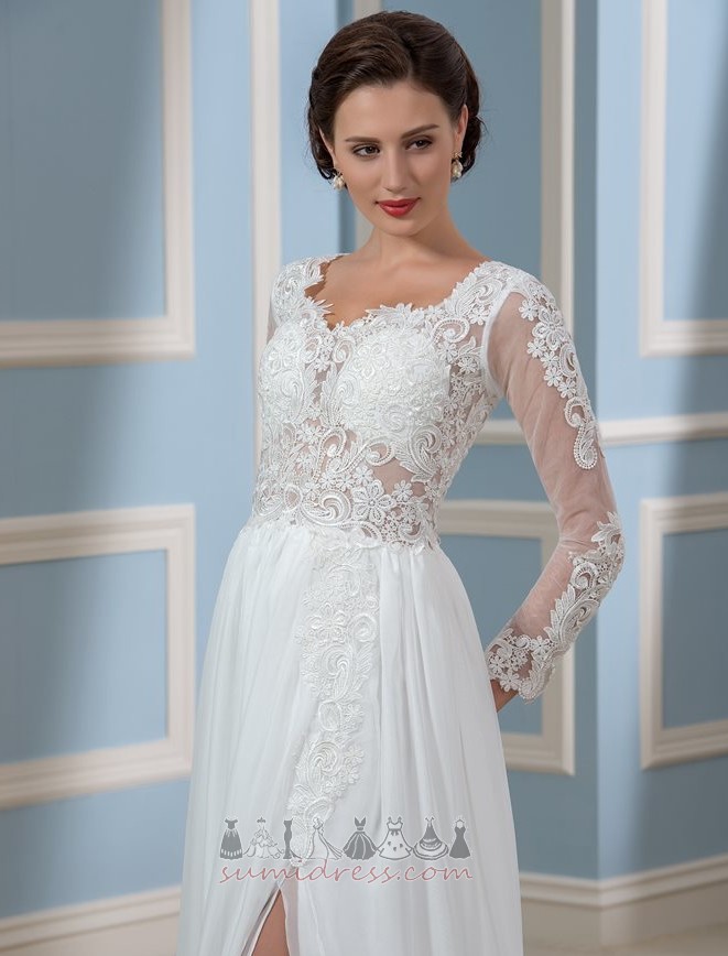 A-Line Lace Illusion Sleeves Long Sleeves Summer Sheer Back Wedding Dress