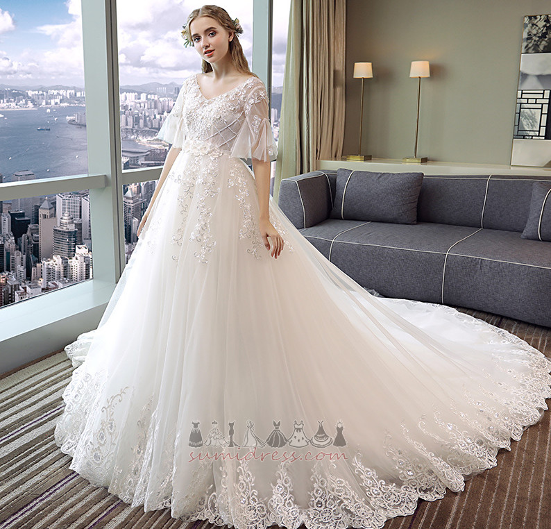 A-Line Lace Loose Sleeves Short Sleeves Hall Lace Overlay Wedding skirt