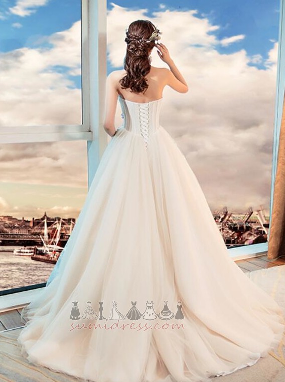 A-Line Lace-up Long Beading Tulle Spring Wedding gown