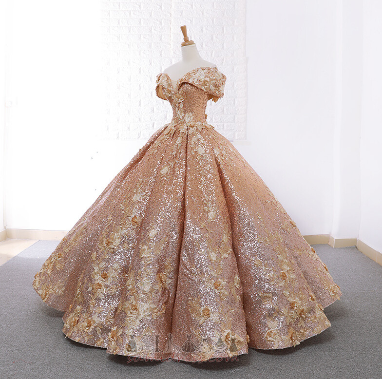 A-Line Lace-up Off Shoulder Capped Sleeves Long Luxurious Quinceanera Dress
