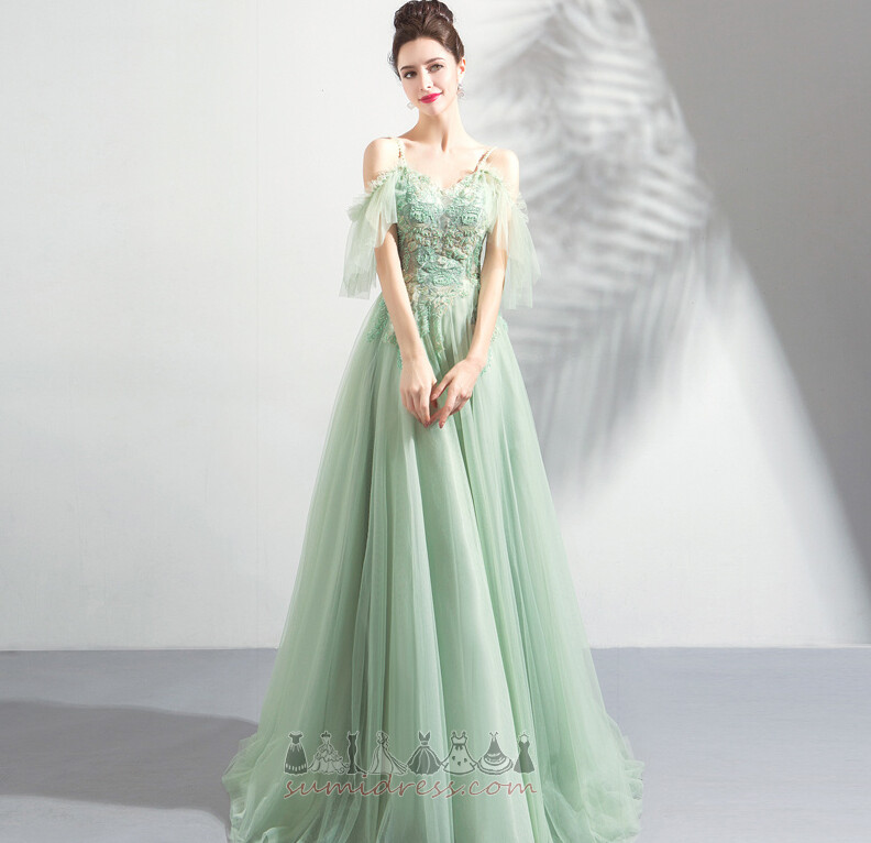 A-Line Lace-up Summer Loose Sleeves Inverted Triangle Jewel Bodice Prom Dress
