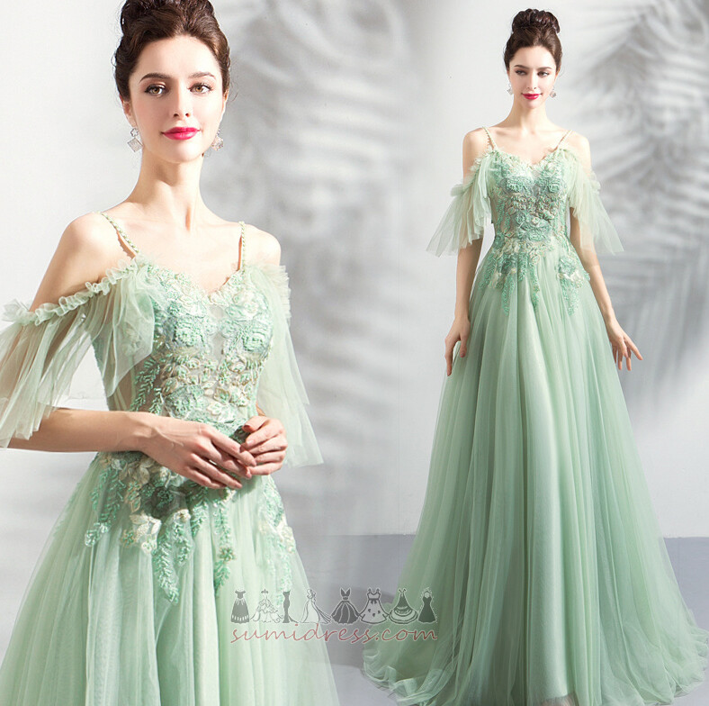 A-Line Lace-up Summer Loose Sleeves Inverted Triangle Jewel Bodice Prom Dress