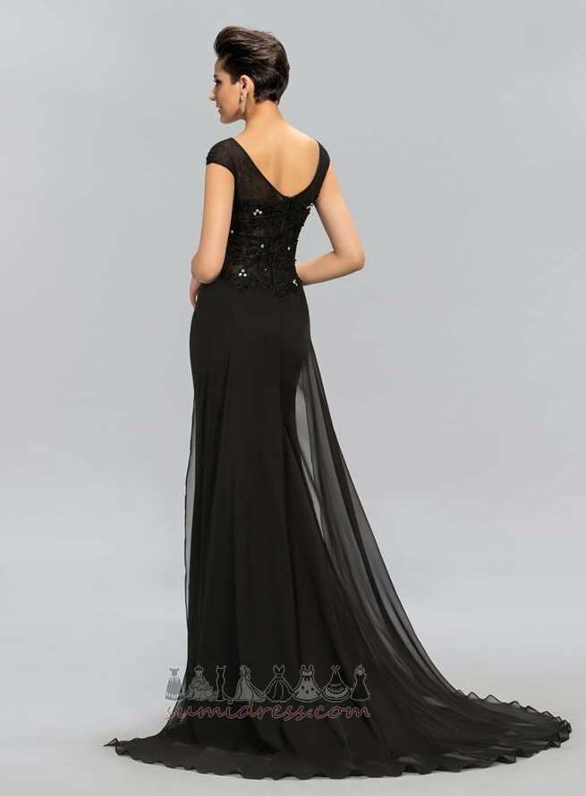 A-Line Long Capped Sleeves Beading Short Sleeves Thin Evening Dress