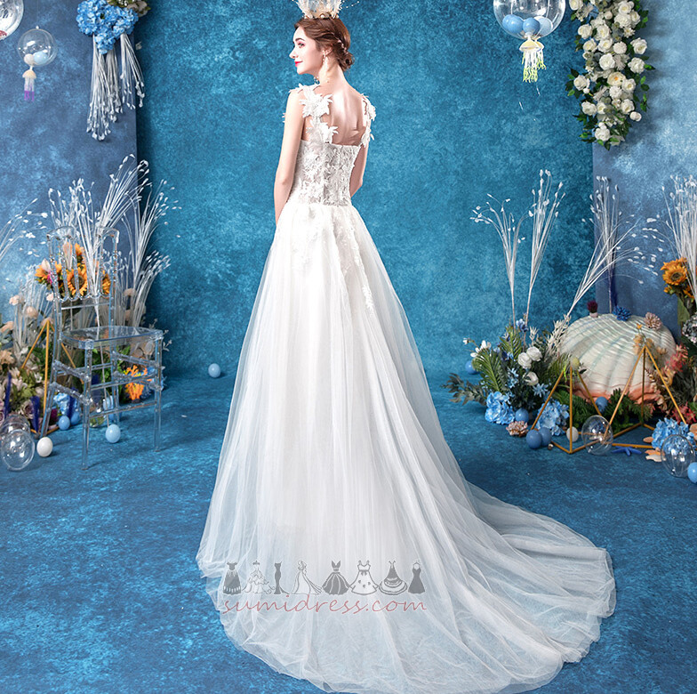A Line Long Natural Waist Applique Sweetheart Sweep Train Wedding skirt