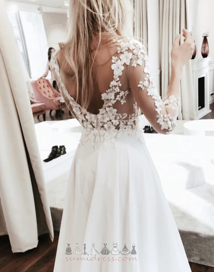 A-Line Long Sleeves Sexy Split Front Outdoor Natural Waist Wedding Dress