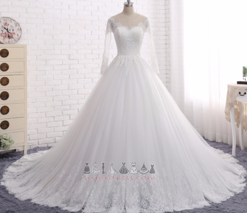 A-Line Long Sleeves Zipper Up Lace Jewel Long Wedding Dress