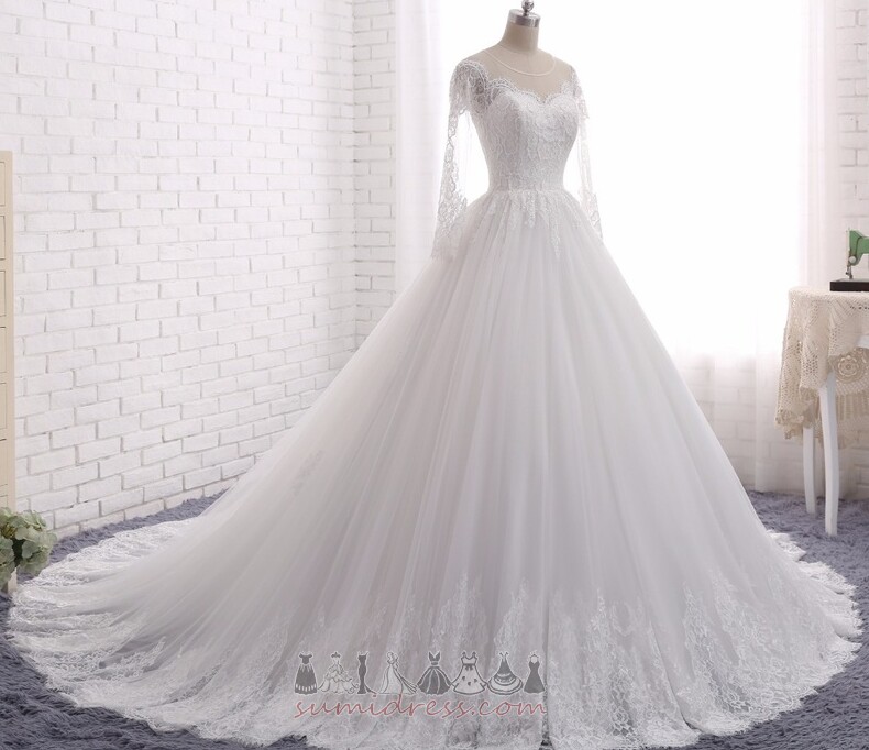 A-Line Long Sleeves Zipper Up Lace Jewel Long Wedding Dress