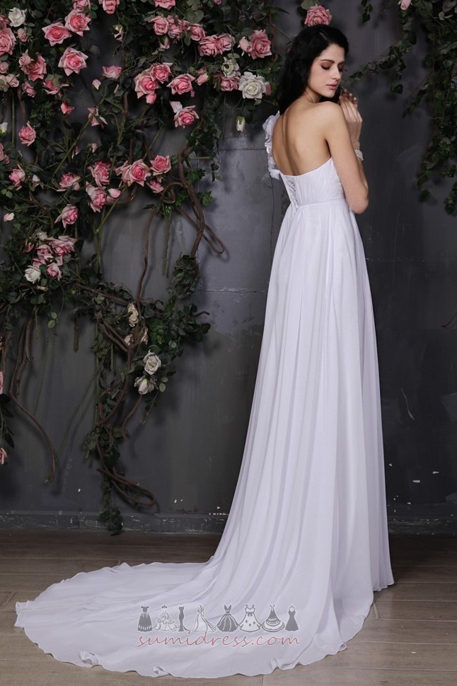 A-Line Natural Waist Backless One Shoulder Outdoor Chapel Train Wedding Dress