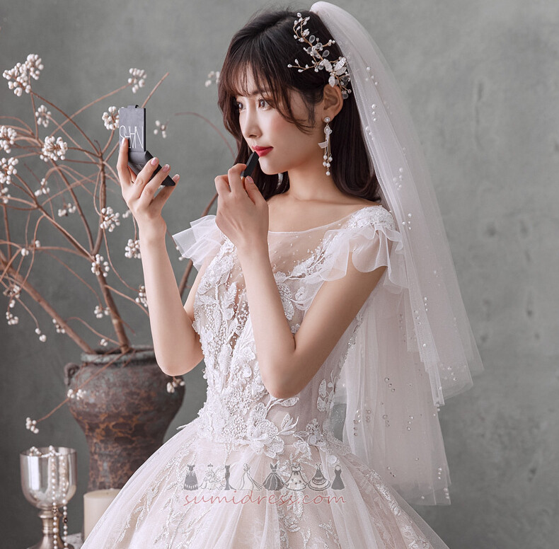 A-Line Natural Waist Church Illusion Sleeves Long Lace Wedding Dress