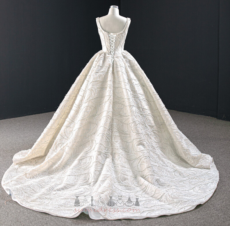 A-Line Natural Waist Lace-up Chapel Train Winter Long Wedding skirt