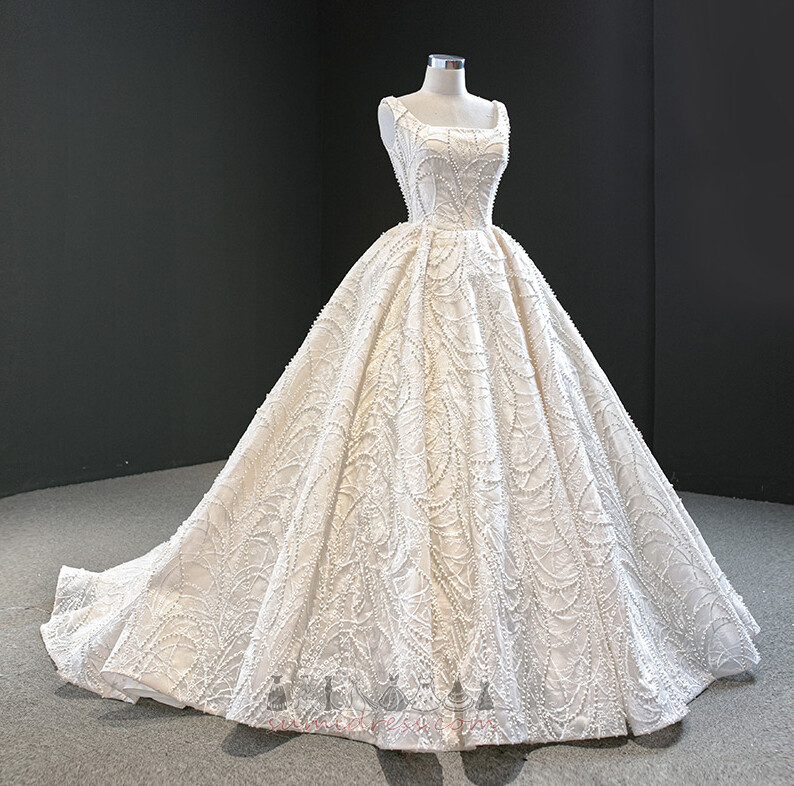 A-Line Natural Waist Lace-up Chapel Train Winter Long Wedding skirt