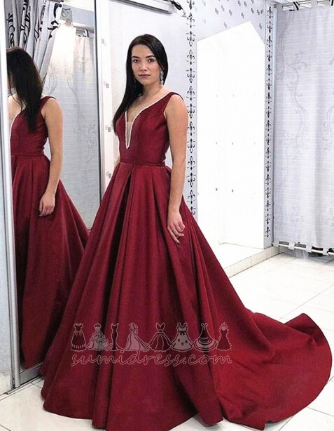 A-Line Natural Waist V-Neck Backless Draped Fall Prom gown