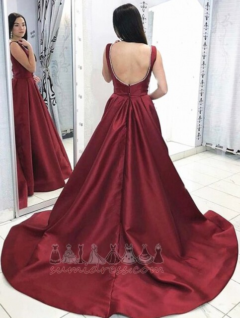 A-Line Natural Waist V-Neck Backless Draped Fall Prom gown