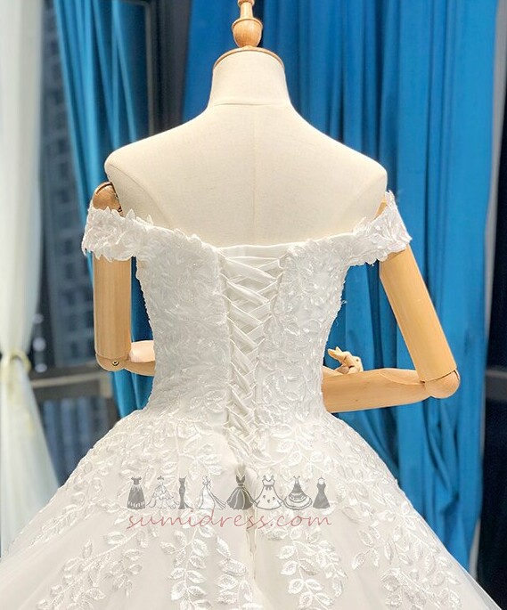 A-Line Pear Lace-up Capped Sleeves Formal Lace Wedding Dress