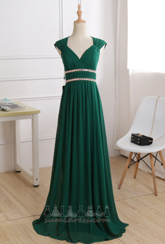 A-Line Sleeveless Chiffon Natural Waist V-Neck Elegant Evening Dress