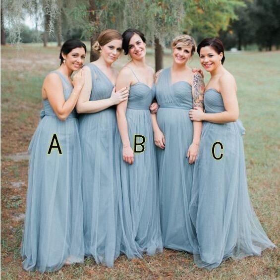 A-Line Spring Tulle Draped Pleated Bodice Natural Waist Bridesmaid Dress