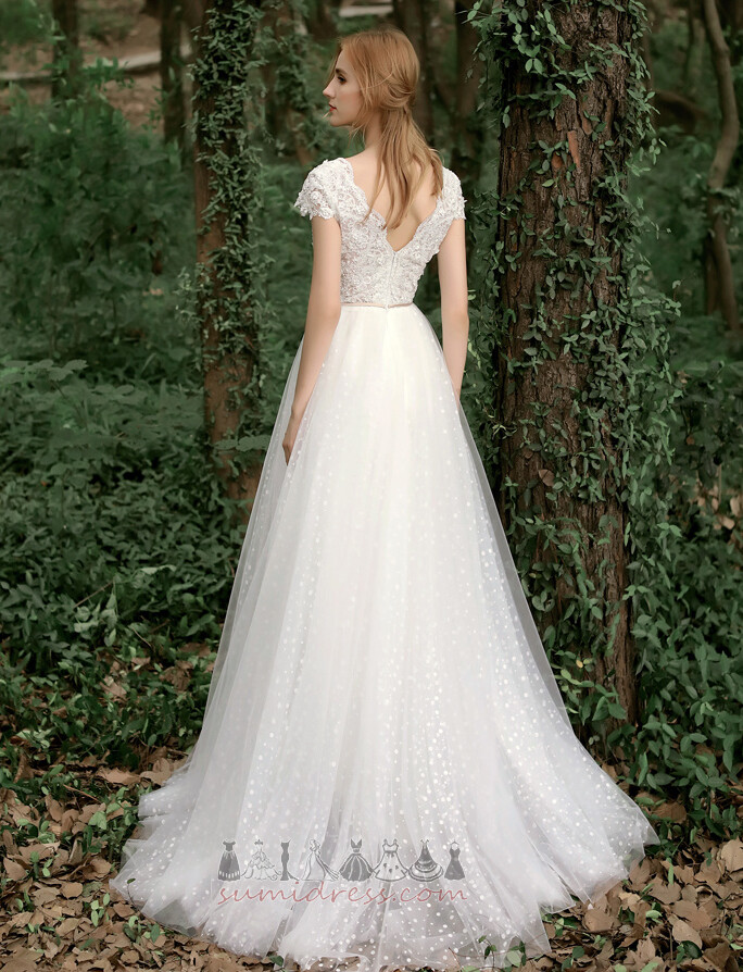 A-Line Sweep Train Elegant Lace Overlay Outdoor Zipper Up Wedding Dress