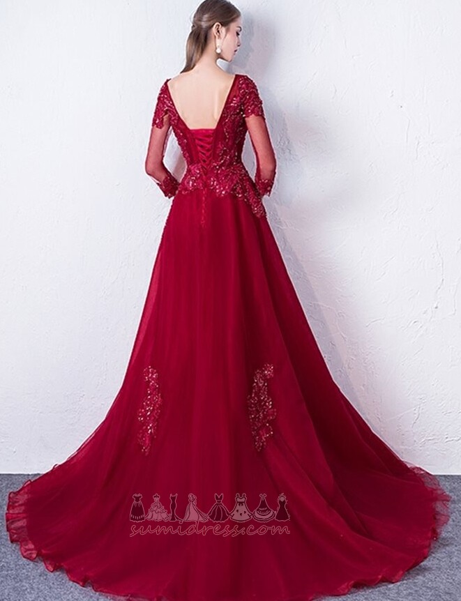 A-Line Sweep Train Illusion Sleeves Elegant Natural Waist banquet Evening gown